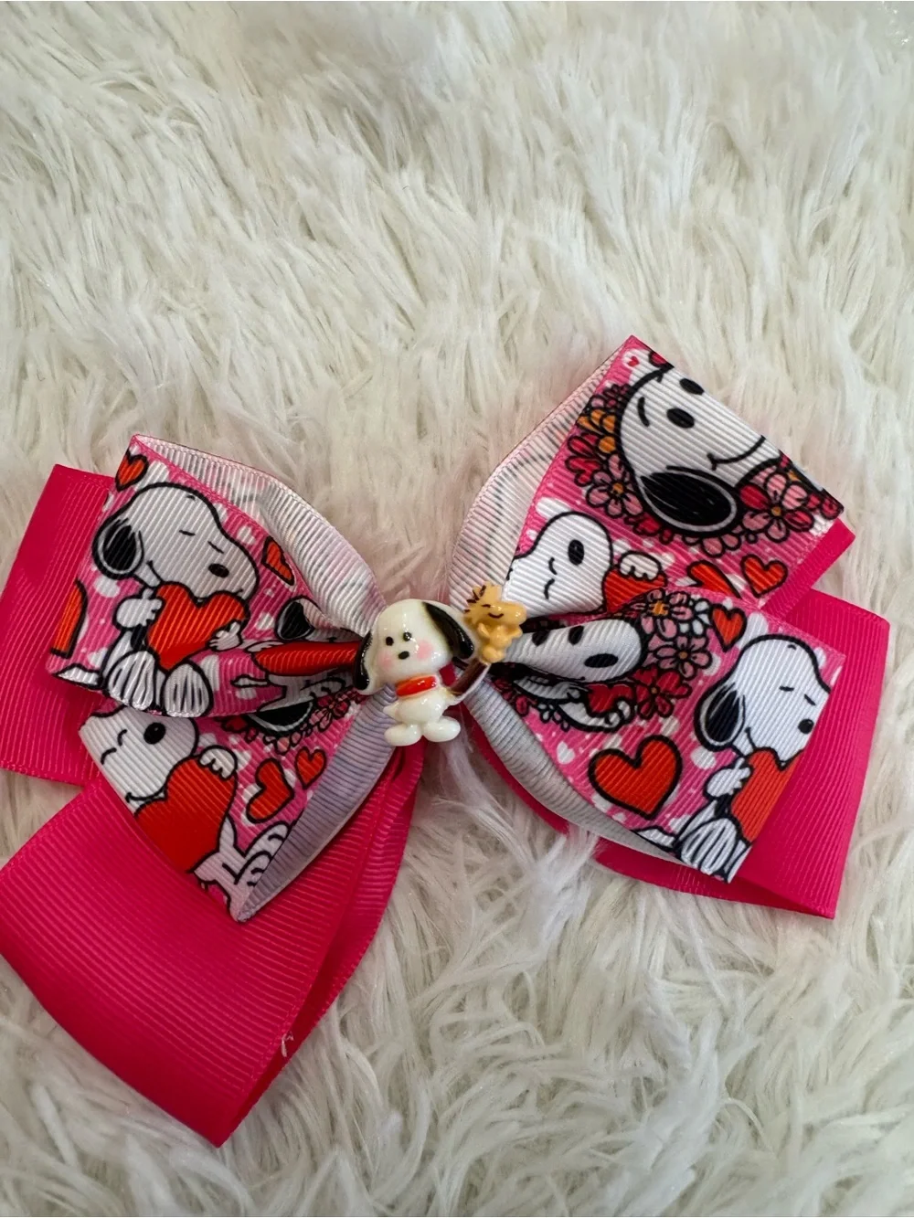 Snoopy hot Pink Heart Hair Bow clip